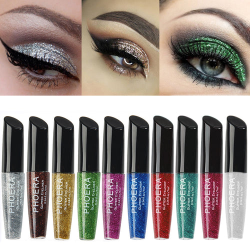 PHOERA Makeup Liquid Glitter Eyeliner Waterproof Face Highlighter Eye Cosmetics Shinny Eye Liner Shadow Contour Make Up TSLM2